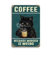 【ブリキ看板】インテリアプレート《黒猫×coffee》 レトロ　ビンテージ風 　 猫カフェ ペット インテリア用 アンティーク ガレージ _画像1