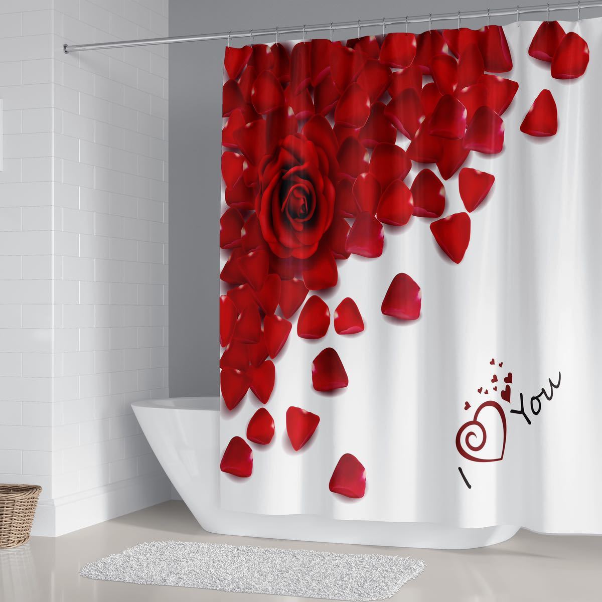 New shower curtain, mildew resistant, water repellent, rose, lightweight, quick drying, bathroom supplies #4, interior, 180*180, atmosphere, Handmade items, curtain, fabric, curtain, Cafe Curtains
