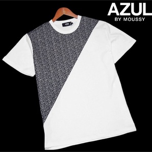 新品! アズールバイマウジー アニマルバイカラー 半袖 Tシャツ ホワイト (L) ☆ AZUL BY MOUSSY メンズ ジャストサイズ 異素材切替 白黒 ★の画像1