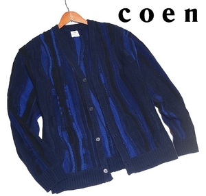 新品! コーエン coen ジャガード柄編み ニット カーディガン ネイビー (L) ☆ ユナイテッドアローズ メンズ ルーズシルエット 秋冬春 紺 ★