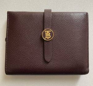 美品◆Burberry バーバリー　TBモノグラムモチーフ　グレイニーレザーフォールディング　二つ折り財布　小銭入れ有り　ウォレット