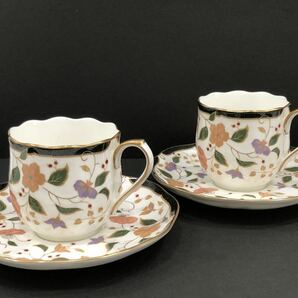 ☆NARUMI ナルミ Bone China ボーンチャイナ デミタスカップ カップ & ソーサー 2客 セット コーヒー ティー カップ 金彩の画像1