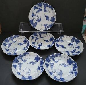 即決可　たち吉　ぶどう柄　　輪花　中皿　6枚　　*アルベール柄　TACHUIKICHI CORP TABLE WARE