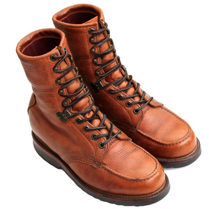 90 period made *L.L.BEAN by CHIPPEWA* hunting boots 7.5=25.5 Work boots men's leather Brown race up USA made Chippewa i-686