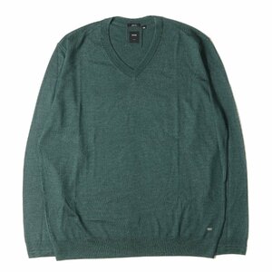  beautiful goods HUGO BOSS Hugo Boss size :XXL wool silk V neck knitted green tops sweater long sleeve pull over brand 