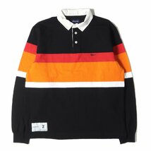 美品 DESCENDANT ディセンダント 20AW パネルボーダー ロングスリーブ ポロシャツ ラガーシャツ PUBA POLO LS ブラック レッド オレンジ 2_画像1