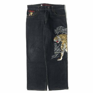 toraichi 寅壱 パンツ サイズ:LL(W88) 虎 刺繍 和柄 デニムパンツ ブラック 黒 ボトムス ジーンズ ジーパン ズボン