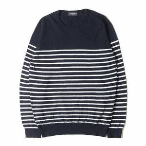 JOHN SMEDLEY ジョンスメドレー ニット サイズ:M パネルボーダー ハイゲージ シーランドコットン ニットセーター ネイビー ホワイト