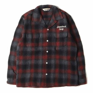 STANDARD CALIFORNIA シャツ サイズ:L 22AW オンブレチェック オープンカラー ウールシャツ SD Wool Check Shirt レッド グレー 日本製