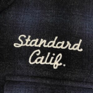 美品 STANDARD CALIFORNIA 21AW ロゴ刺繍 オンブレチェック オープンカラー ウールシャツ SD OMBRE CHECK WOOL SHIRT ブルー ブラック Lの画像4