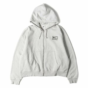 美品 STUSSY ステューシー パーカー サイズ:L 22SS NIKE コラボロゴ刺繍 フルジップ ヘビー スウェットパーカー Full Zip Hoodie グレー