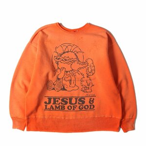 新品 SAINT MICHAEL セントマイケル 24SS ヴィンテージ加工 スヌーピー パロディー スウェットシャツ CREW NECK SWEAT S&LMB オレンジ M