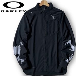 新品 OAKLEY オークリー 定価1.4万 軽量 吸汗速乾 UPF50+ スカル刺繍 ビッグロゴ ストレッチ 長袖シャツ ゴルフウェア M 春夏 ◆B3233