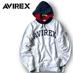 新品 AVIREX アヴィレックス 速乾コットン混素材 刺繍ワッペン スウェット パーカー フーディー プルオーバー 3131008 L アメカジ ◆B3322