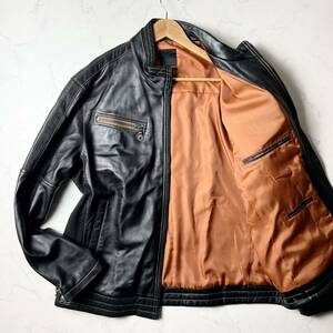 C35 〈希少サイズ3L〉CREDIMI【大人の余裕】ラムレザー ライダースジャケット シングル 羊革 ブラック 3L XXL 2XL g-stage