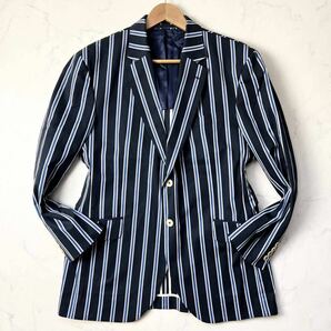 E1 〈希少サイズXXL〉HENLEY ROYAL REGATTA by HACKETT テーラードジャケット ストライプ コットン ネイビー ブルー 52 XXL 3L ハケットの画像2