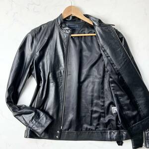 A6 トミーヒルフィガー【大人の余裕】ラムレザー ライダースジャケット パンチングレザー シングル 羊革 ブラック M TOMMY HILFIGER