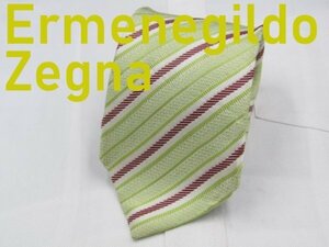 【ゼニア】 OC 042 エルメネジルド・ゼニア Ermenegildo Zegna ネクタイ 緑色系 ストライプ柄 ジャガード