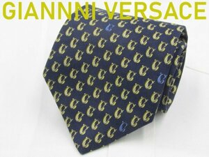 【ヴェルサーチ】 OC 128 ヴェルサーチ GIANNI VERSACE ネクタイ 黒 ベージュ 青系 ドット柄 GGブランドロゴ プリント