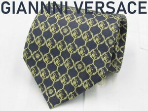 【ヴェルサーチ】 OC 121 ジャンニ・ヴェルサーチ GIANNNI VERSACE ネクタイ 黒 ゴールド系 チェーン 格子柄 プリント