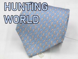 【ハンティングワールド】 OC 236 ハンティングワールド HUNTING WORLD ネクタイ 水色系 生き物柄 タツノオトシゴ プリント