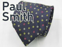 【ポールスミス】OC 272 ポールスミス Paul Smith ネクタイ 紺系 黄色系 白系 小花柄 ジャガード_画像1