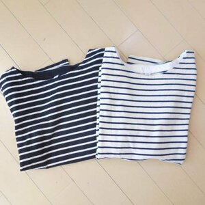  Uniqlo UNIQLO Kids 150cm long sleeve T shirt border white black white black 2 pieces set tops 