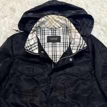 サイズL●バーバリーブラックレーベル BURBERRY BLACK LABEL ナイロン パーカー フード ジャケット ホースロゴ ノバチェック ブラック 黒_画像3