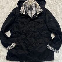 サイズL●バーバリーブラックレーベル BURBERRY BLACK LABEL ナイロン パーカー フード ジャケット ホースロゴ ノバチェック ブラック 黒_画像2