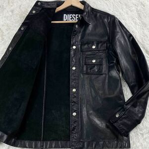 定価10万/超希少/L相当●ディーゼル DIESEL 極上シープレザー シャツ ジャケット ブルゾン 羊革 ラムレザ― 高級感◎ ブラック 黒