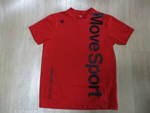 デサント　Move Sport・ドライ半袖Tシャツ・赤色・サイズL