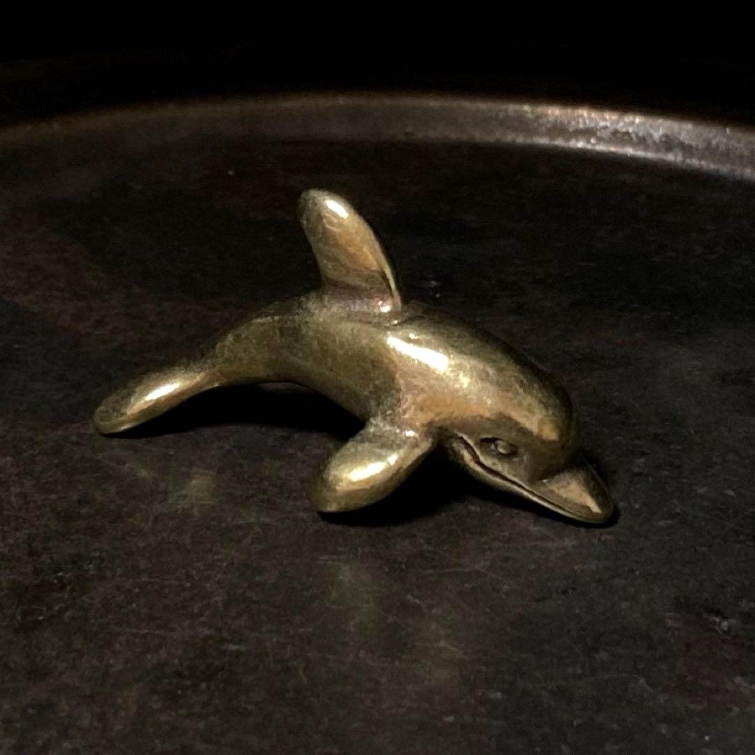 021 Brass Figurine Dolphin Vintage Feng Shui Good Luck Money Luck Vintage Retro Brass Figurine Object Antique Handmade, Craft, Metal crafts, Brass