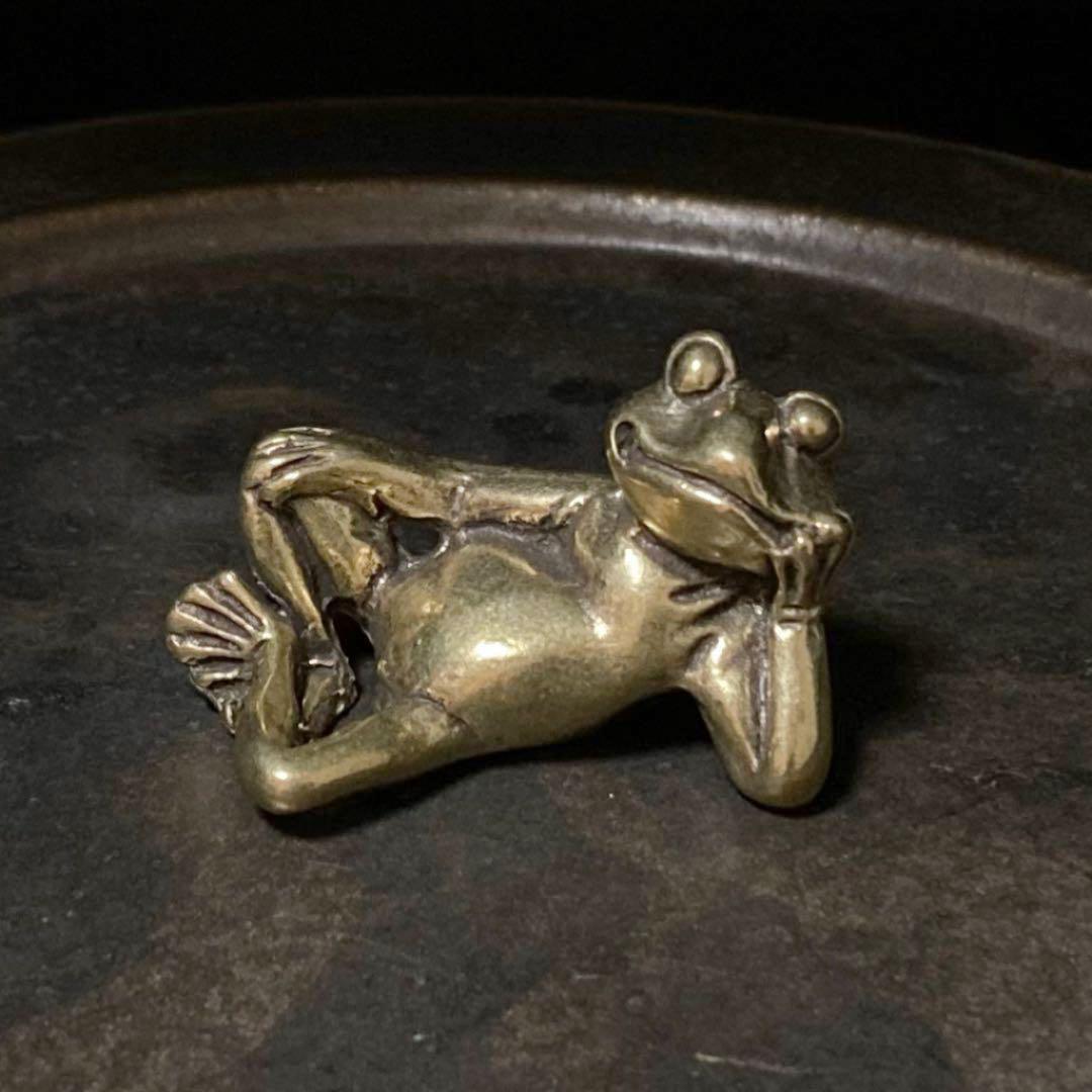 002 铜像青蛙睡觉复古风水好运财运复古复古铜像物品古董手工制作, 工艺, 金属工艺品, 黄铜