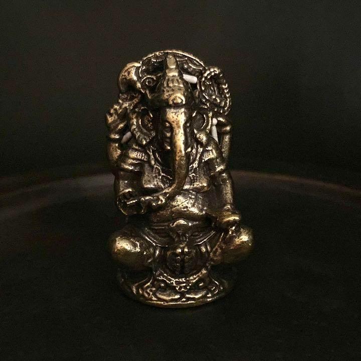 146 Brass Figurine Ganesha God Vintage Good Luck Money Luck Indian God Vintage Retro Brass Figurine Object Antique Handmade, Craft, Metal crafts, Brass