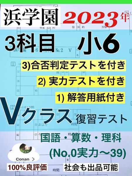 浜学園　小6 復習テスト　Vクラス　算数　国語　理科　1年分　2023年度