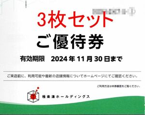 【2024/11/30まで】3枚セット 極楽湯ホールディングス株主優待券+タオル引換券