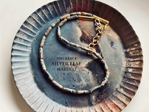 △MARUCO△NC390-1246シルバーリーフJASPER+GLASS*天然石ネックレス 40㎝+chain asymmetry【送料無料】