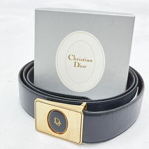 Christian Dior クリスチャンディオール　レザーベルト Diorロゴ　ゴールド×ブラック 服飾小物 サイズ42 箱付き 02-0319