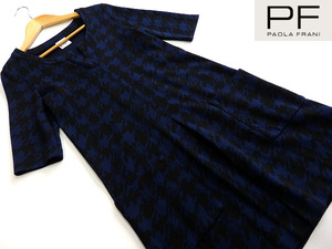  быстрое решение * Paola Frani * Италия производства шерсть One-piece 42 чёрный * темно-синий / индиго цвет прекрасный товар! женский *
