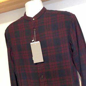 新品 ZARA MAN ダメージ 加工 チェック柄 シャツ メンズ M 40 チェック エンジ 赤 チェック スタンドカラー