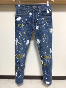 ペイント 春夏 ZARA MAN カットオフ ヘビ柄 40 31 ストレッチ スキニー ダメージ デニム メンズ パンツ ジーンズ