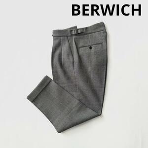 BERWICH ベルウィッチ SCOTCH スコッチ ウール シャークスキン 2プリーツ パンツ 44 グレー サイドアジャスター スラックス 国内正規