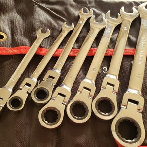 フレックスラチェットレンチ 首振りラチェット 72ギア 7本セット ラチェット コンビネーションレンチ コンビネーション