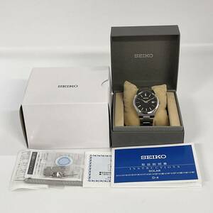 【3M11】1円スタート SEIKO / V157-0DR0 セイコー デイト 黒文字盤 ソーラー メンズ 腕時計 説明書付 箱付 稼働品