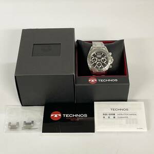 【3M8】1円スタート TECHNOS / TSM401 テクノス CHRONOGRAPH クロノグラフ 黒文字盤 クオーツ QZ メンズ 腕時計 箱付 稼働品