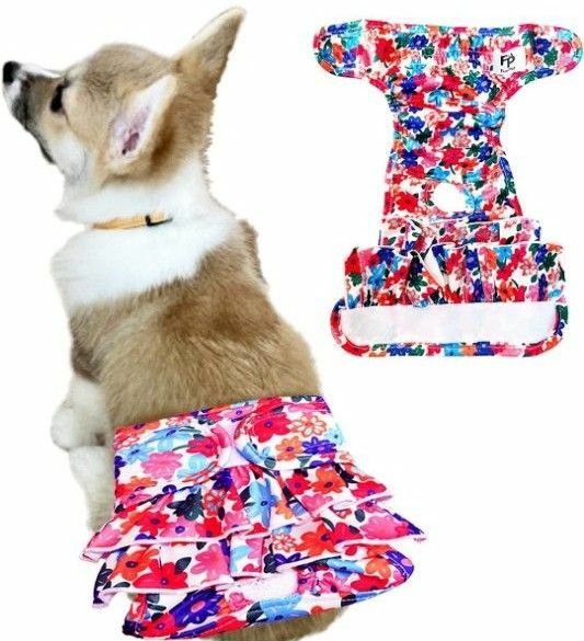 犬 生理 サニタリー パンツ XLサイズ1枚 洗える 通気性 かわいい ２段フリル 穴大きめ XL 花柄 dog