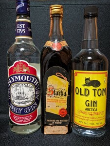  old sake Plymouth Dry Gin, Starka, OLD TOM JIN 3 pcs set ( not yet . plug )