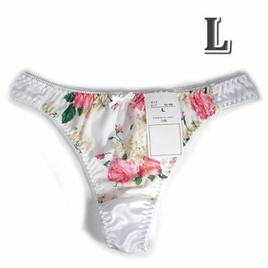 ★新着【L】TB331 Tバックレディスショーツ　パールホワイト＆柄の花柄プリント　新品未使用　