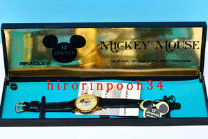 BRADLEY * Mickey Mouse механический завод часы * высококлассный 17 камень specification * Gold цветный Disney 