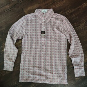  Vintage unused goods total pattern long sleeve shirt Showa Retro polo-shirt with long sleeves 